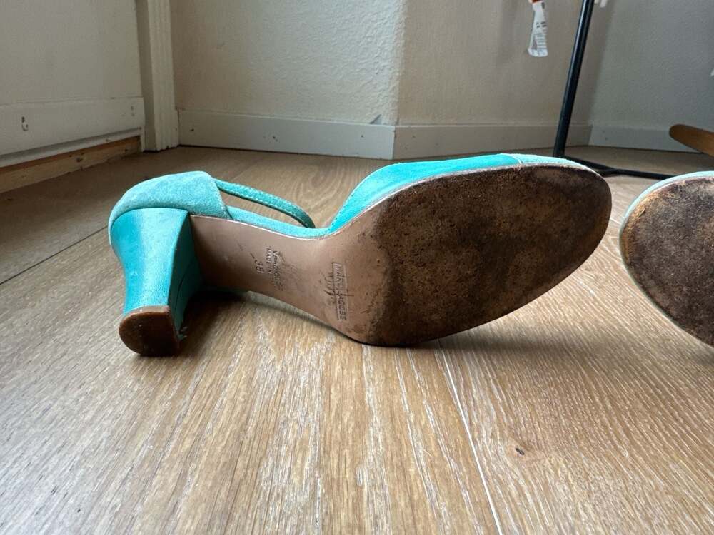 Vintage Marc Jacobs Turquoise Suede & Leather Mary Jane Heels - Size 38 - Picture 8 of 11